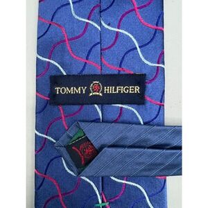 Vintage TOMMY HILFIGER‎ Blue 100% Silk Made In USA L:58" W:3.75" Geometric